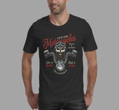 Тениска с щампа Custom motorcycles. Build & repair. Live to ride, ride to live. California