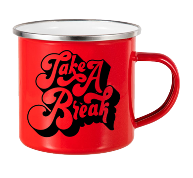 Емайлирано червено метално канче гланц с надпис Take a Break